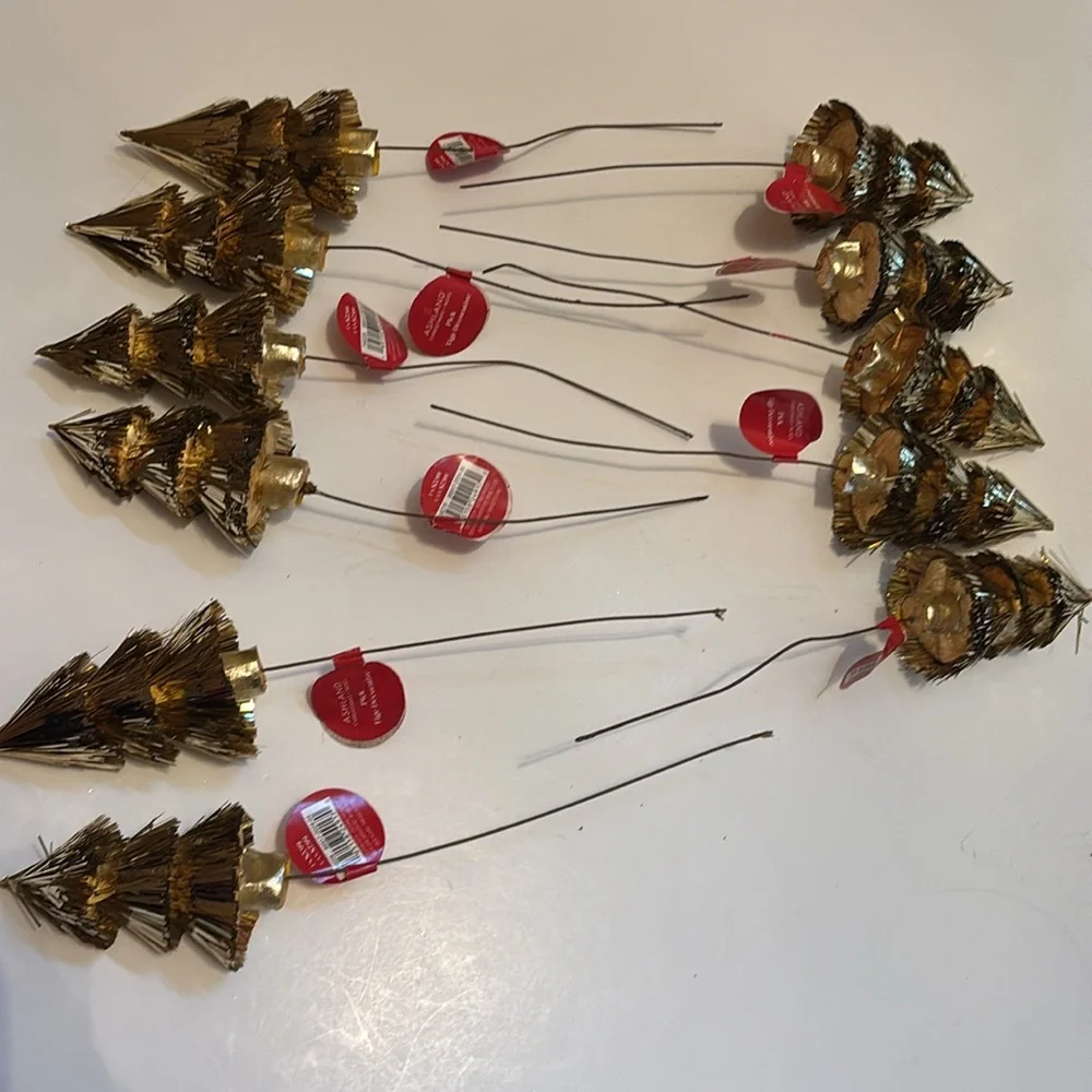 Gold Tinsel Tree Picks Set of 18 Gold Christmas Trees Pics Gold Tinsel Floral